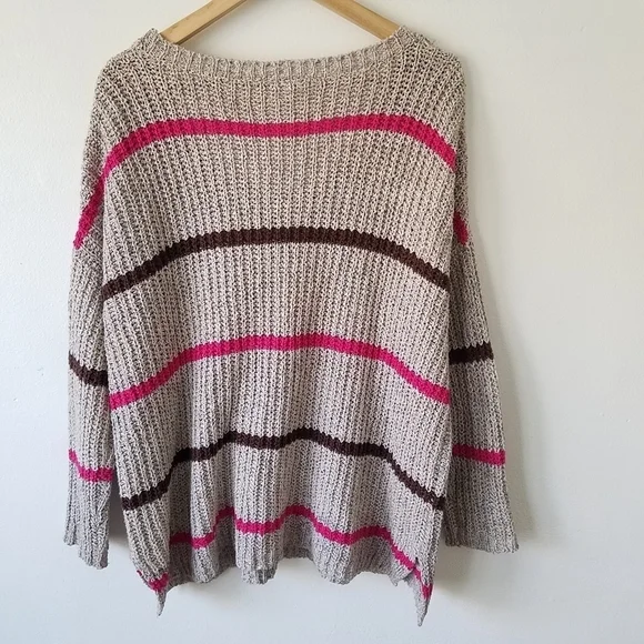 Free People Complete in Stripes Slouchy Longsleeve Pull-over Sweater M - Picture 3 of 11
